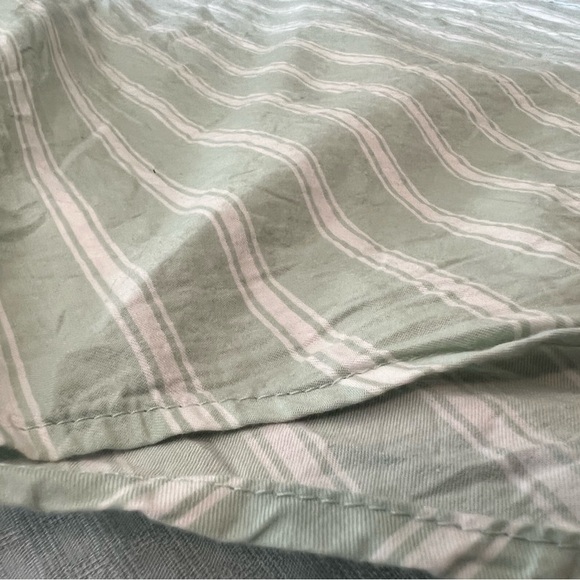 Old Navy Boyfriend Shirt, Sage and White Stripe - Picture 2 of 8